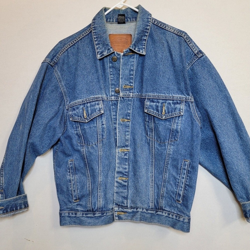 Structure Vintage Mens Denim Trucker Jacket Medium Wash Blue Cotton Size S 1224